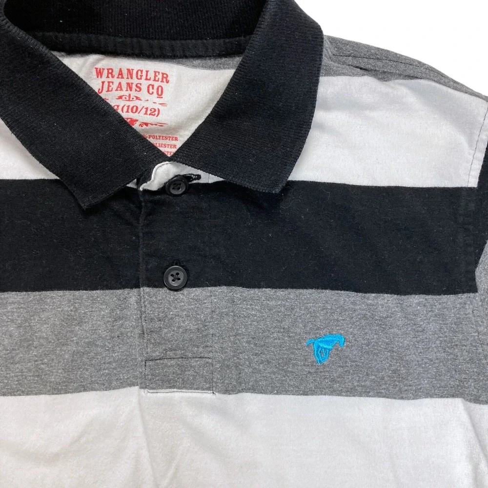 Wrangler Jeans‎ Boys Polo Shirt Size Large 10/12 Kids Black White Gray Striped